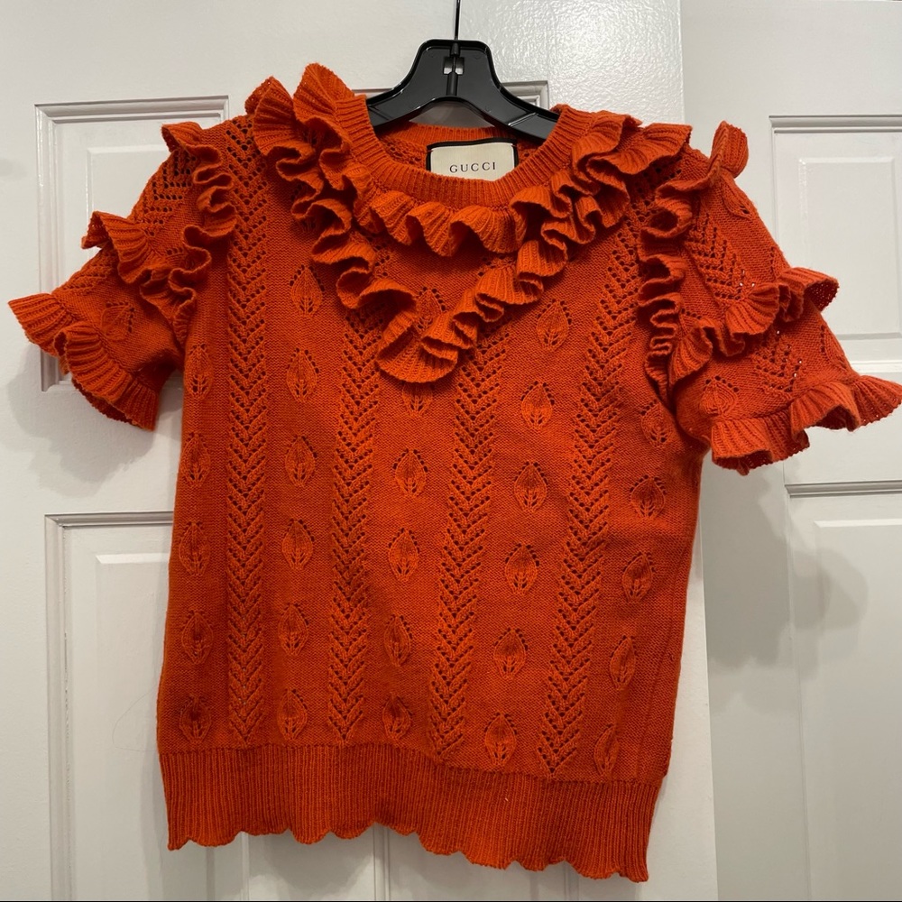 GUCCI WOMEN CAMPAIGN RED WOOL KNIT RUFFLE JUMPER SWEATER PULLOVER